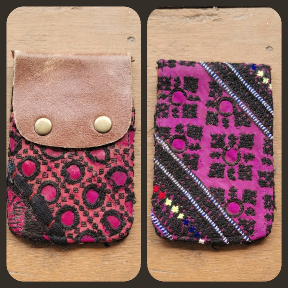 🍳🧠 Free People Boho Embroidered Repurposed vtg banjara hippie Wallet card case